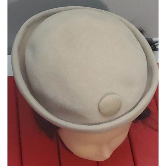 RARE 1950s Vtg Evelyn Varon Peachbloom Pillbox Style Hat Union Made Adjustable - Picture 3 of 9